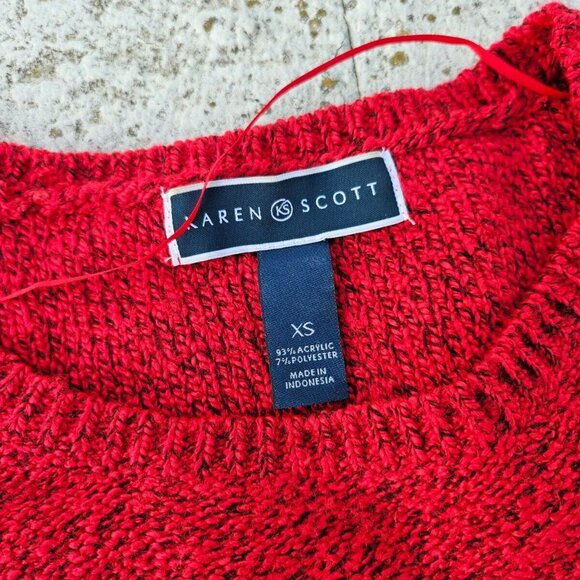 Karen Scott Women Sweater Red/Black Long Sleeve Crew Neck Pull Over Size XS - Picture 3 of 8